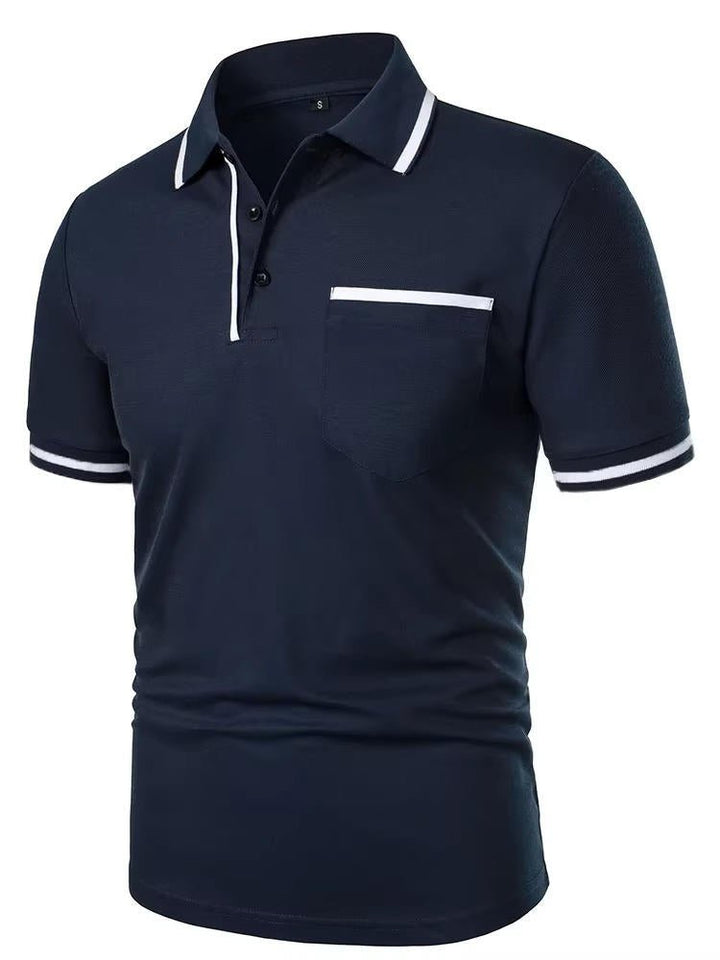 Men's versatile short sleeve polo shirt, perfect for work or casual style; features a useful chest pocket.