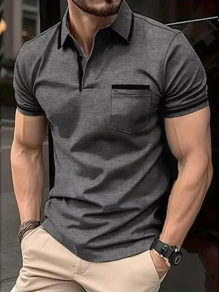 Casual men's short sleeve polo shirt in a classic fit, perfect for summer comfort; includes a chest pocket.