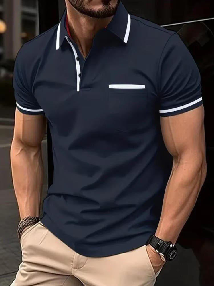 Light & comfortable men's summer polo, short sleeves, practical chest pocket; perfect for warm days.