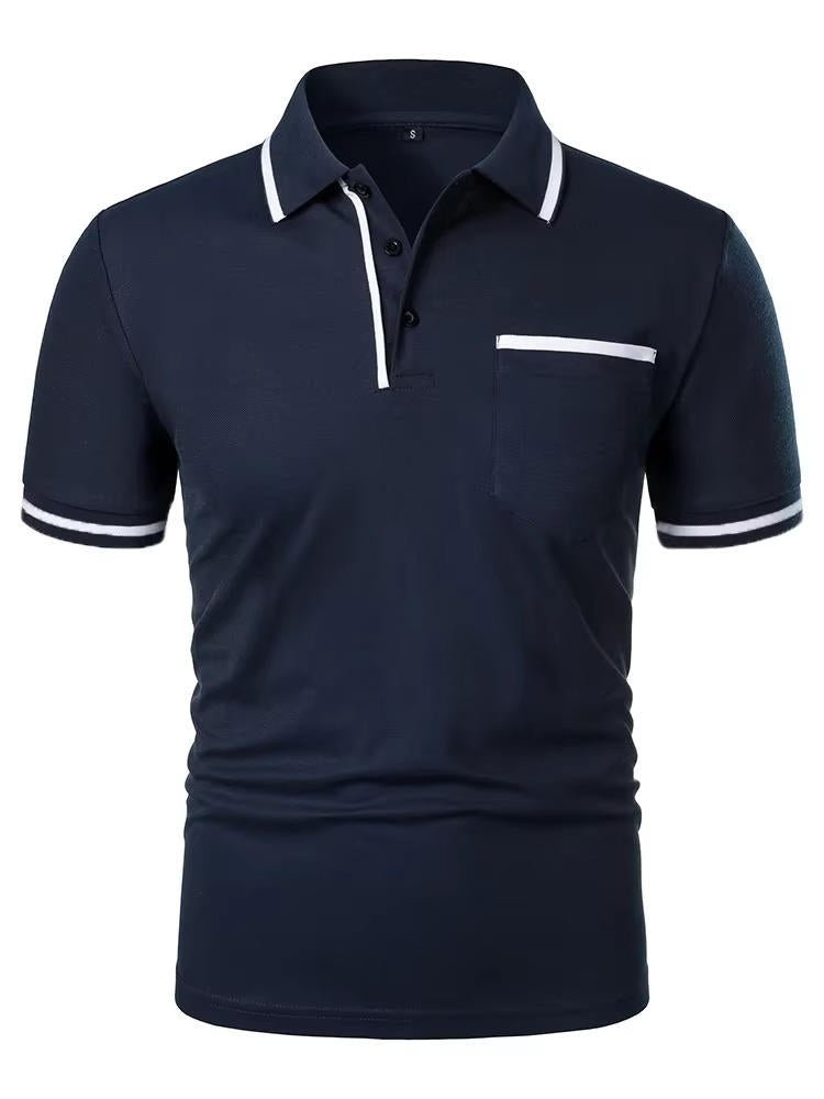 Casual & comfortable men's short sleeve polo shirt, versatile for any setting; essential chest pocket.