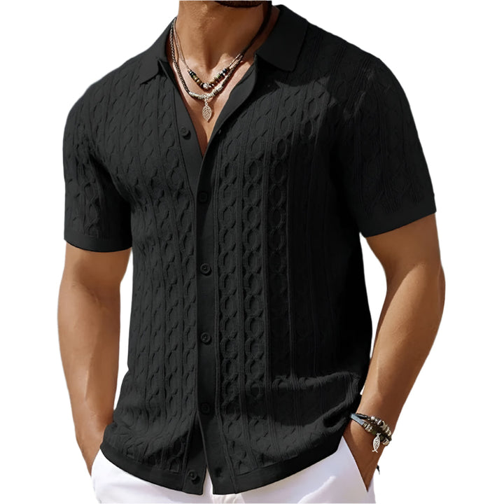 Khaki men's casual polo shirt with a distinctive textured button-down collar, perfect for daily wear.
