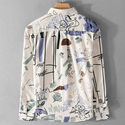 Trendy men's relaxed fit artistic top featuring a unique abstract graffiti motion design. Ideal for casual wear.