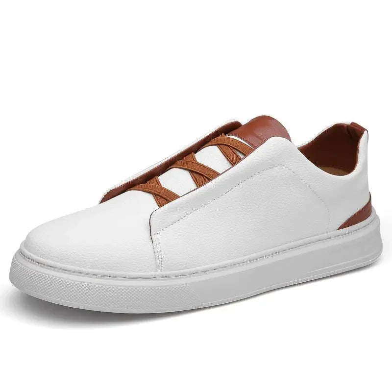 Men wearing comfortable signature sneakers, walking with effortless style, perfect for urban street fashion.