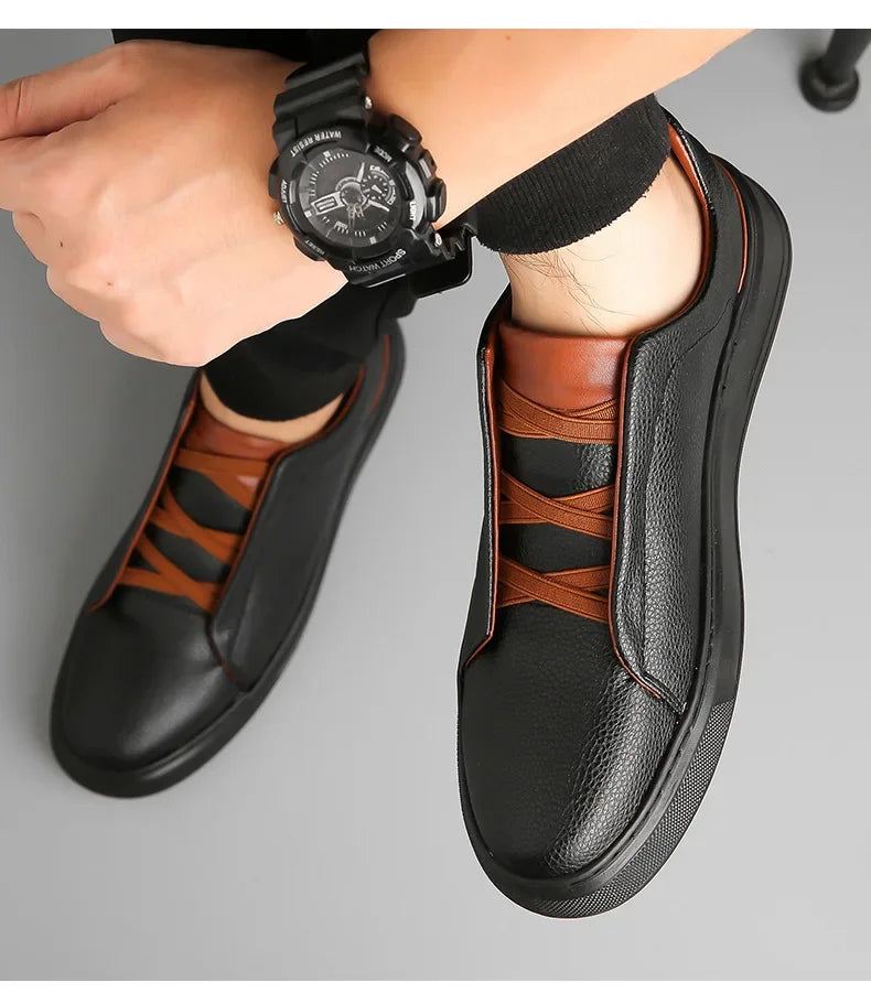 Side profile of stylish men's footwear, durable signature sneakers for comfort and daily street style.