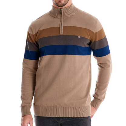Close-up of a modern argyle pattern on a men's sleek sweater, showcasing stylish detail and quality.