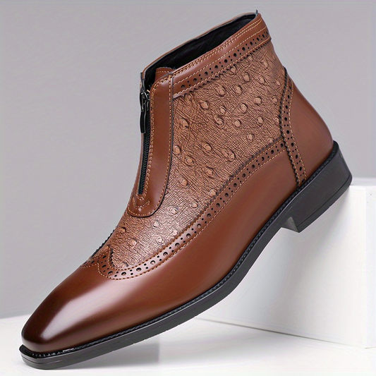 Men's sleek black front zip ankle boots, modern designer style footwear.