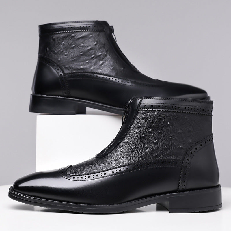 Modern men's brown zip-up ankle boots, a sleek addition to any wardrobe.