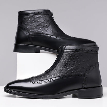 Modern men's brown zip-up ankle boots, a sleek addition to any wardrobe.