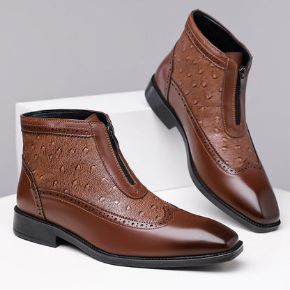 Fashionable black zip-up dress boots for men, comfortable & sleek design.