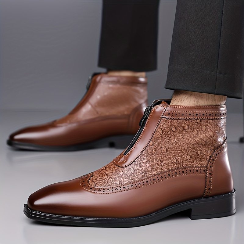 Elegant men's black ankle boots with convenient front zip, designer-inspired.
