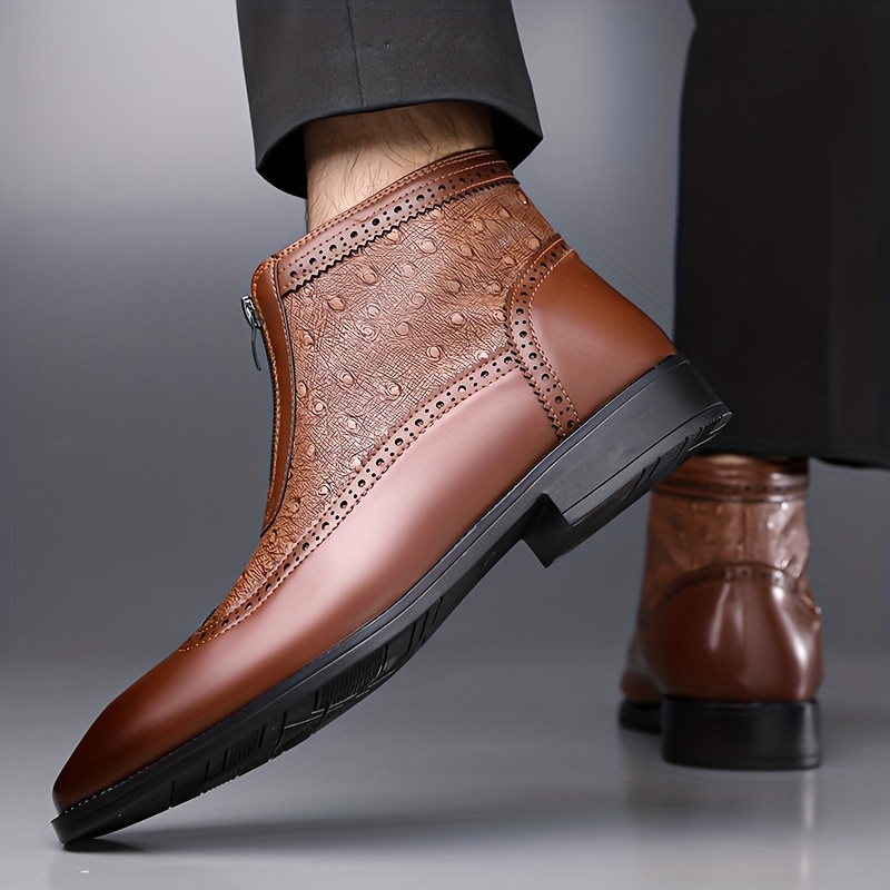 Sleek men's brown zip boots, ideal for fashion-forward comfort footwear.