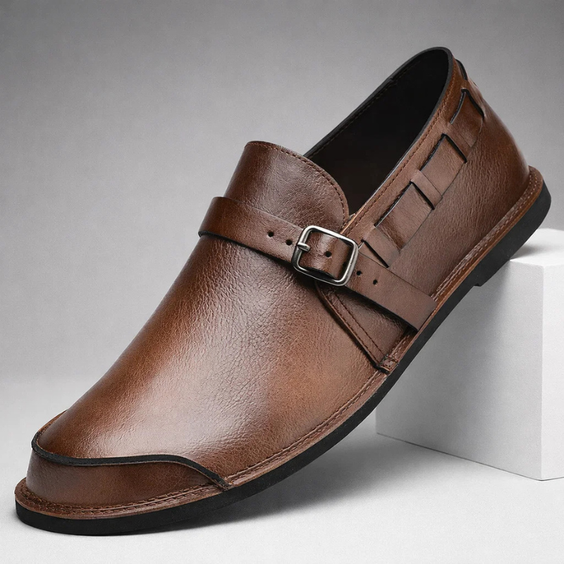 Men's sleek comfort loafers with buckle detail for polished everyday style. Versatile slip-on dress & casual shoes.