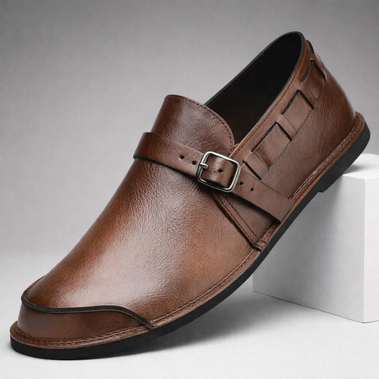 Men's sleek comfort loafers with buckle detail for polished everyday style. Versatile slip-on dress & casual shoes.