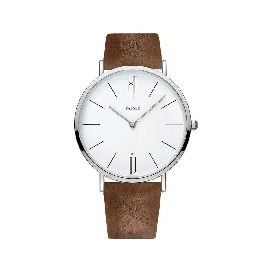 Timeless men's minimalist timepiece, elegant accessory with a leather strap & stainless steel details.