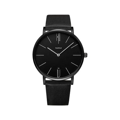 Classic men's everyday watch, minimalist design, high-quality black leather strap & durable stainless steel.