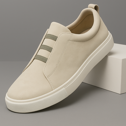 Sleek desert sand men's slip-on casual shoes, elegant Chelsea sneakers for stylish daily wear.
