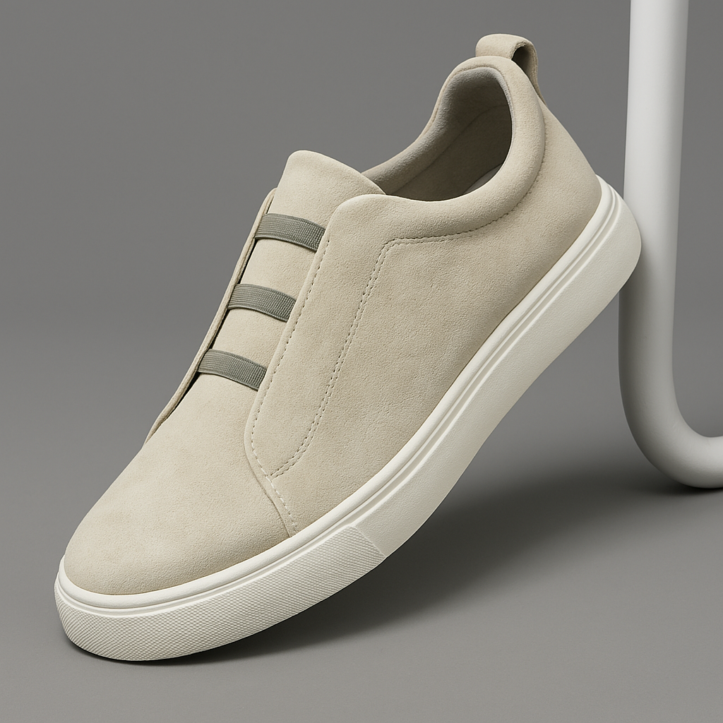 Versatile stone men's Chelsea style slip-on sneakers, offering comfortable and stylish footwear.