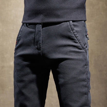 Wrinkle-resistant men's slim fit trousers, maintaining a crisp, sleek appearance with ease. Perfect dress pants.