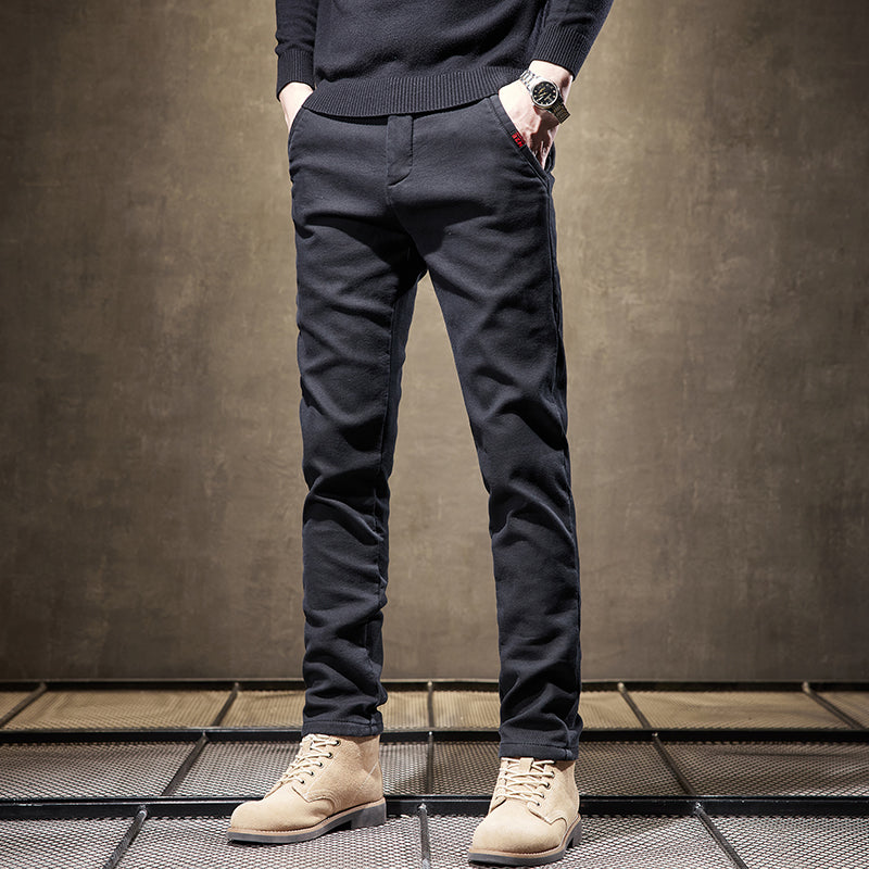 Modern men's slim fit pants, ideal for a sharp, contemporary look at work or casual outings. Black/Khaki/Gray options.