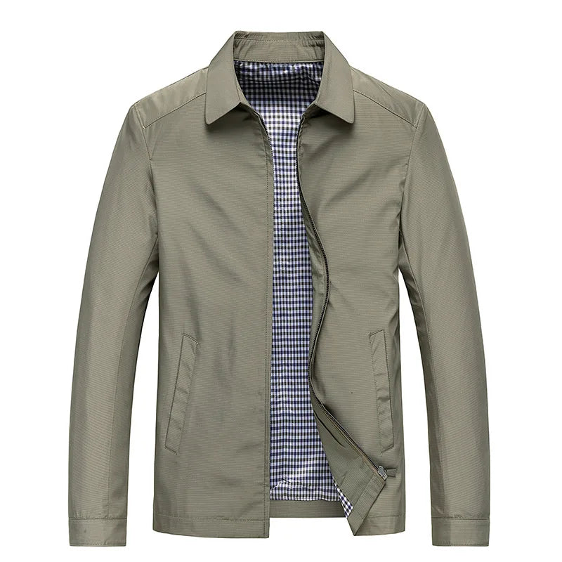 Modern men's urban flight jacket, a sleek bomber-style outerwear with stand collar for casual wear.