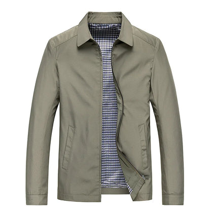 Modern men's urban flight jacket, a sleek bomber-style outerwear with stand collar for casual wear.