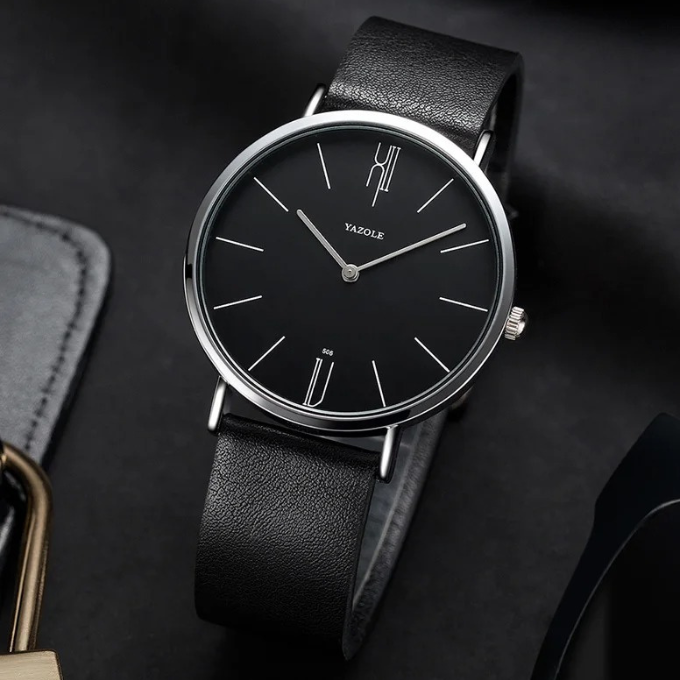 Sophisticated men's slim dress timepiece, featuring a durable and stylish cowhide leather strap.