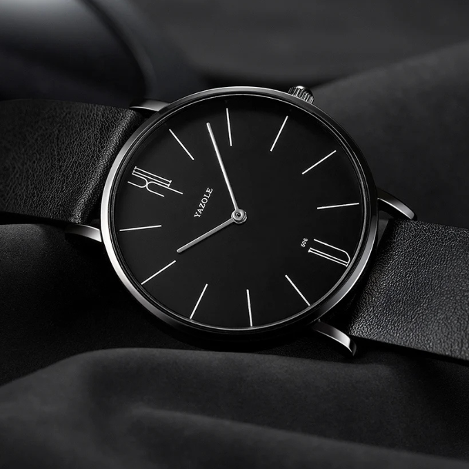 Classic and elegant men's slim watch with a rich cowhide leather band, ideal for formal wear.