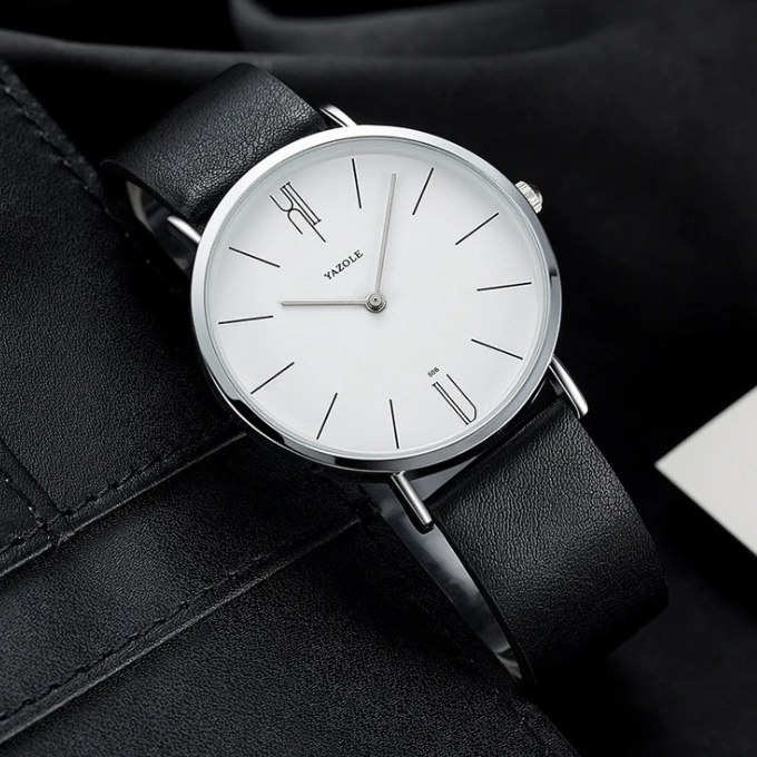 Slim men's leather dress watch, crafted with genuine cowhide for an elegant and refined appeal.