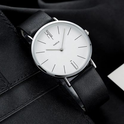 Slim men's leather dress watch, crafted with genuine cowhide for an elegant and refined appeal.
