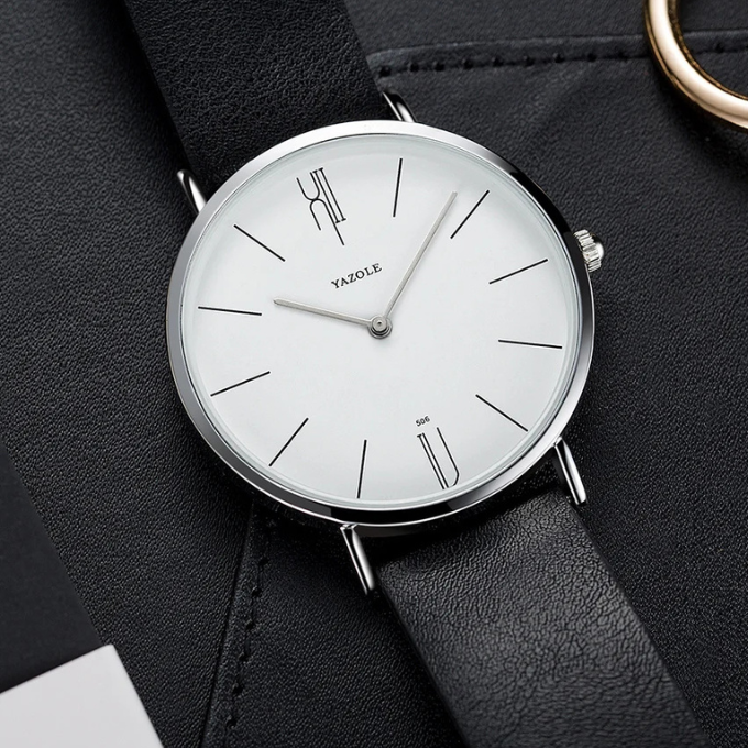 Men's elegant slim cowhide leather watch, a classic accessory for any formal or dressy outfit.
