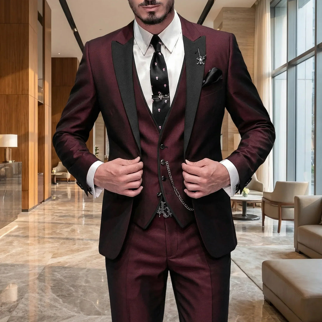 Men's slim-fit 3-piece formal suit for sophisticated business or wedding attire.