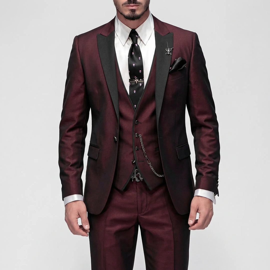 Tailored men's slim-fit 3-piece suit, a sophisticated choice for formal wear and business attire.