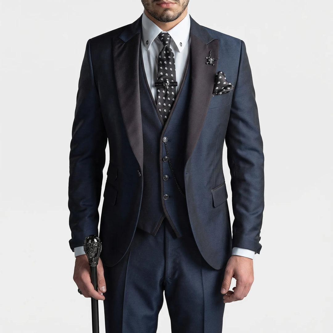 Sophisticated slim-fit 3-piece men's suit, offering elegant formal wear for modern gentlemen.