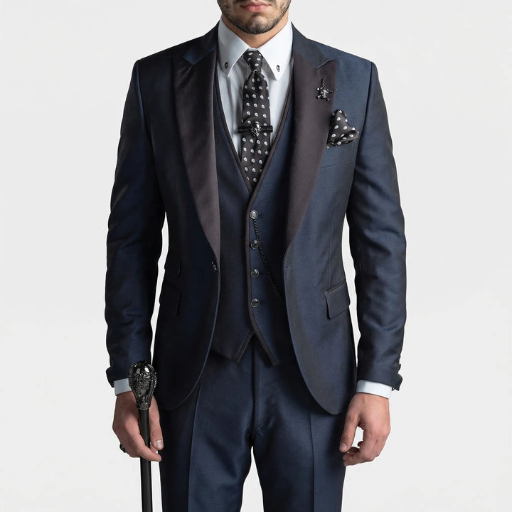 Sophisticated slim-fit 3-piece men's suit, offering elegant formal wear for modern gentlemen.
