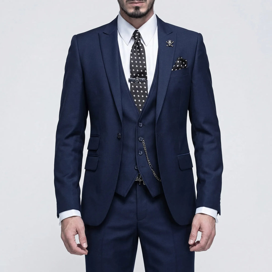 Versatile men's formal slim-fit 3-piece suit, suitable for weddings, parties, and office attire.