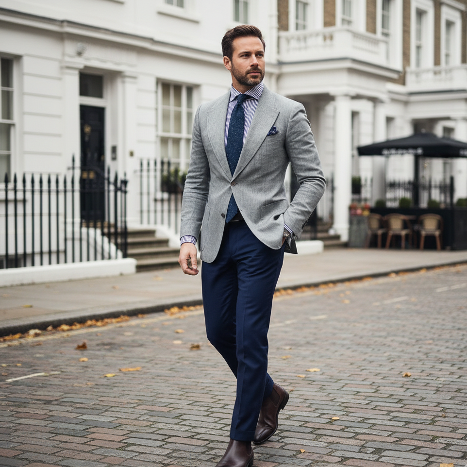 Stylish men's slim fit blazer, perfect tailored jacket for smart-casual events, business, or formal wear.