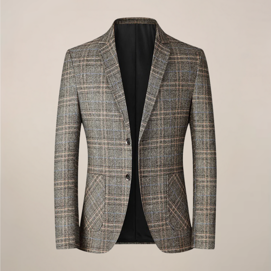 Men's slim fit blazer with intricate gold embroidery. Perfect for formal events & smart casual outfits.