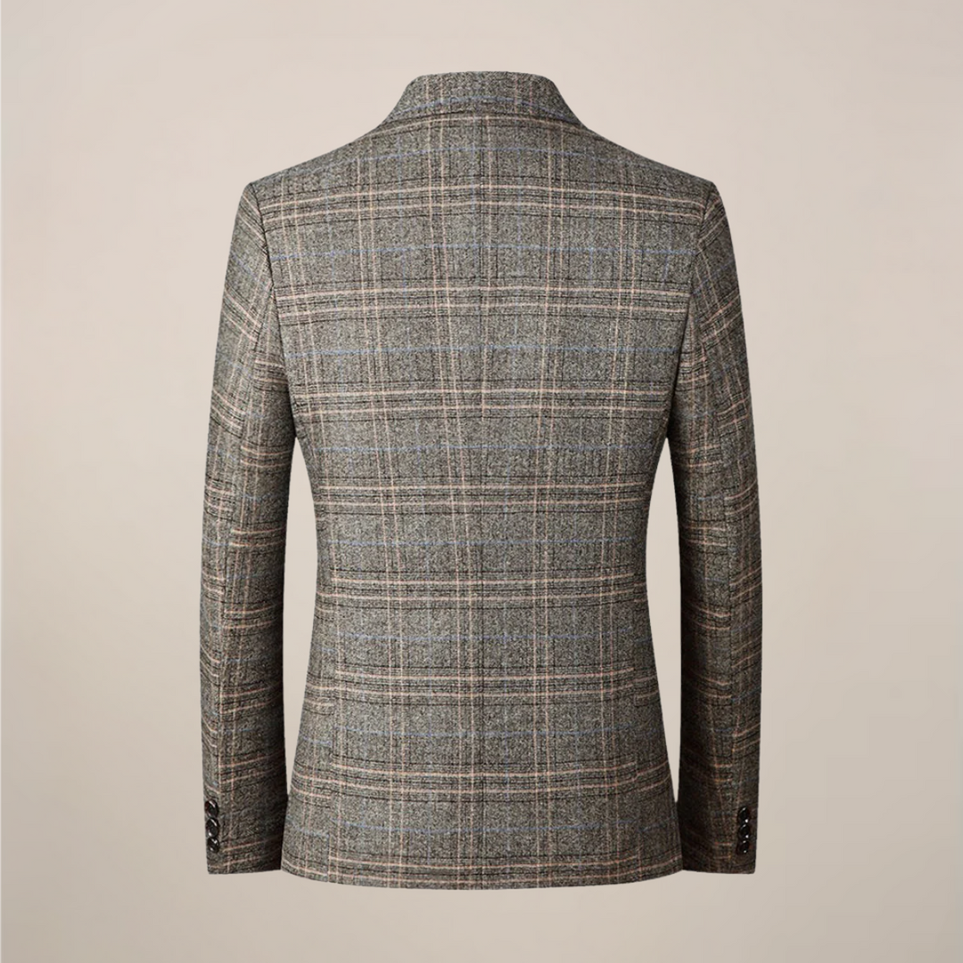 Close-up of men's embroidered slim fit blazer, showcasing unique gold patterns on the lapel and cuffs.