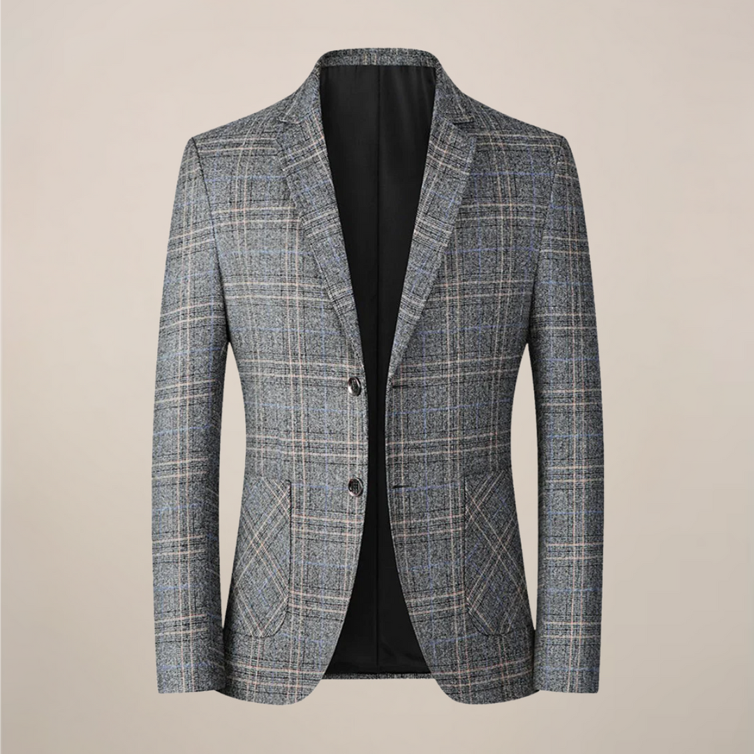 Stylish man wearing a one-button slim fit embroidered blazer, ideal for elegant event attire or formal wear.