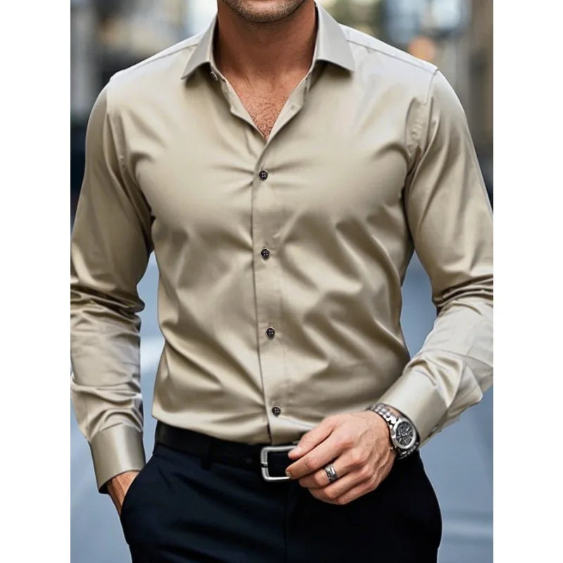 Stylish men's slim fit button-down shirt, ideal for formal business wear or professional attire.
