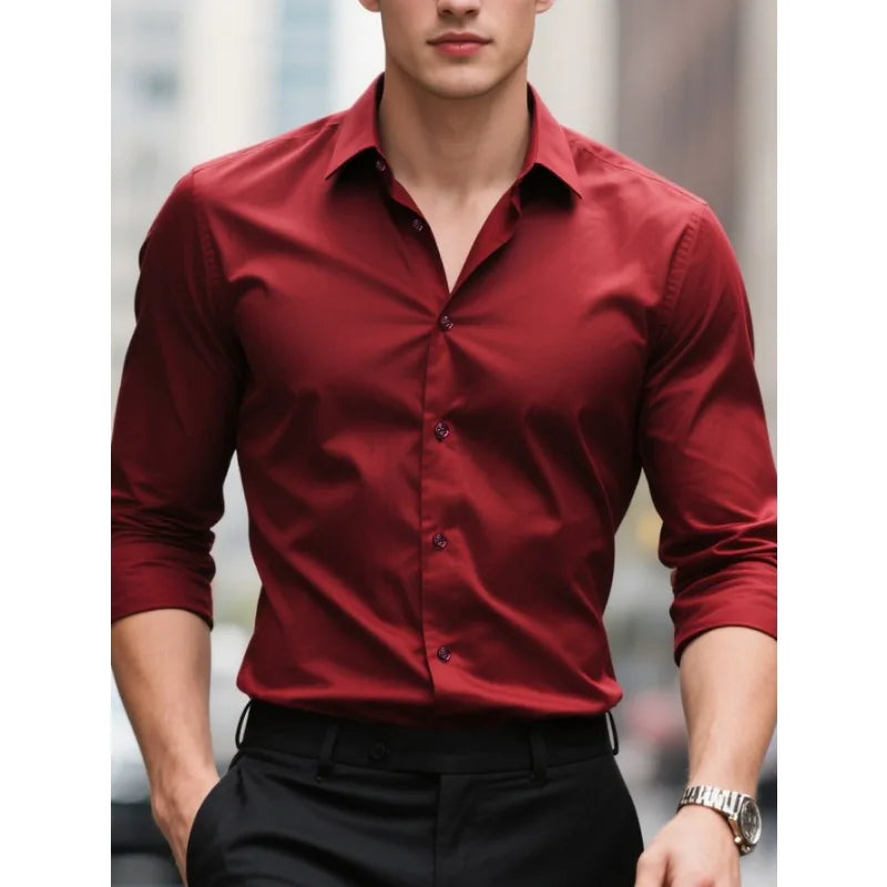 Casual men's long sleeve button-down shirt in a modern slim fit for everyday fashion.