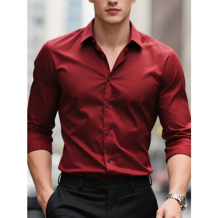 Casual men's long sleeve button-down shirt in a modern slim fit for everyday fashion.