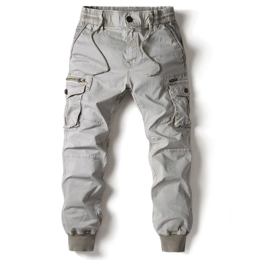 Men's slim fit cargo joggers in dark color, perfect casual pants for streetwear, activewear, and utility with ample pockets.