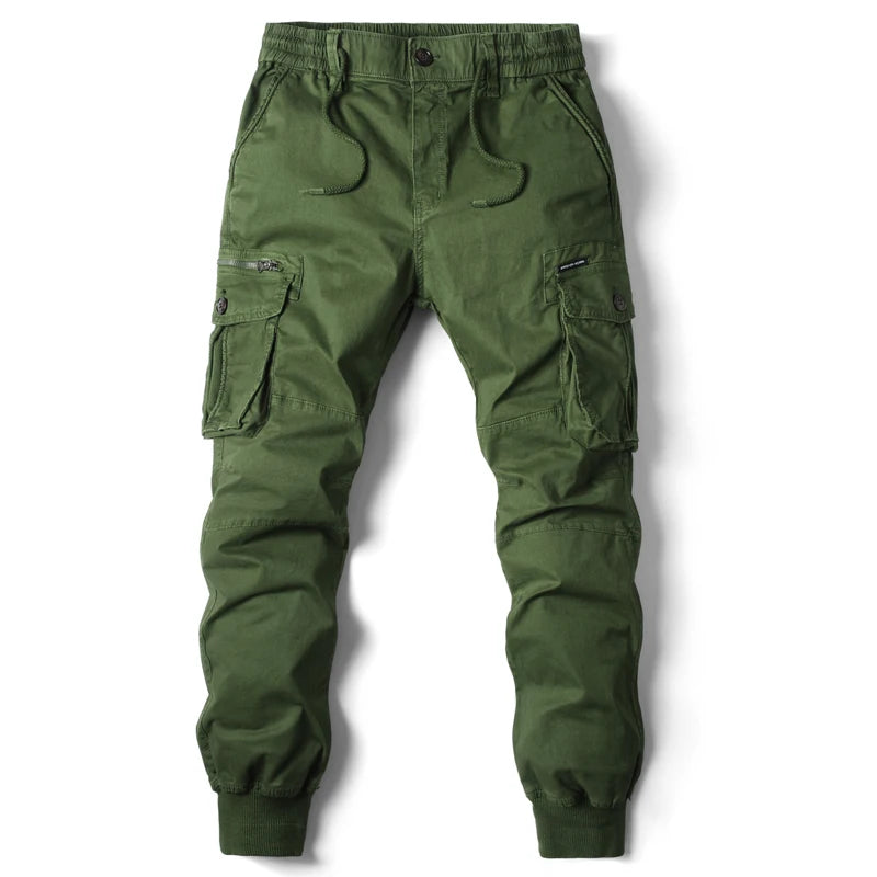 Fashionable men's slim fit cargo joggers, offering comfort and utility. Great for casual outfits, activewear, and streetwear.