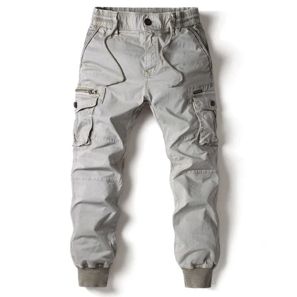 Modern men's black slim fit cargo pants. Versatile utility pants for casual wear, urban fashion, and comfortable outdoor style.
