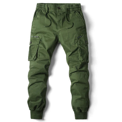 Fashionable men's slim fit cargo pants in gray. Modern utility pants for stylish casual wear, comfort, and versatile outfits.