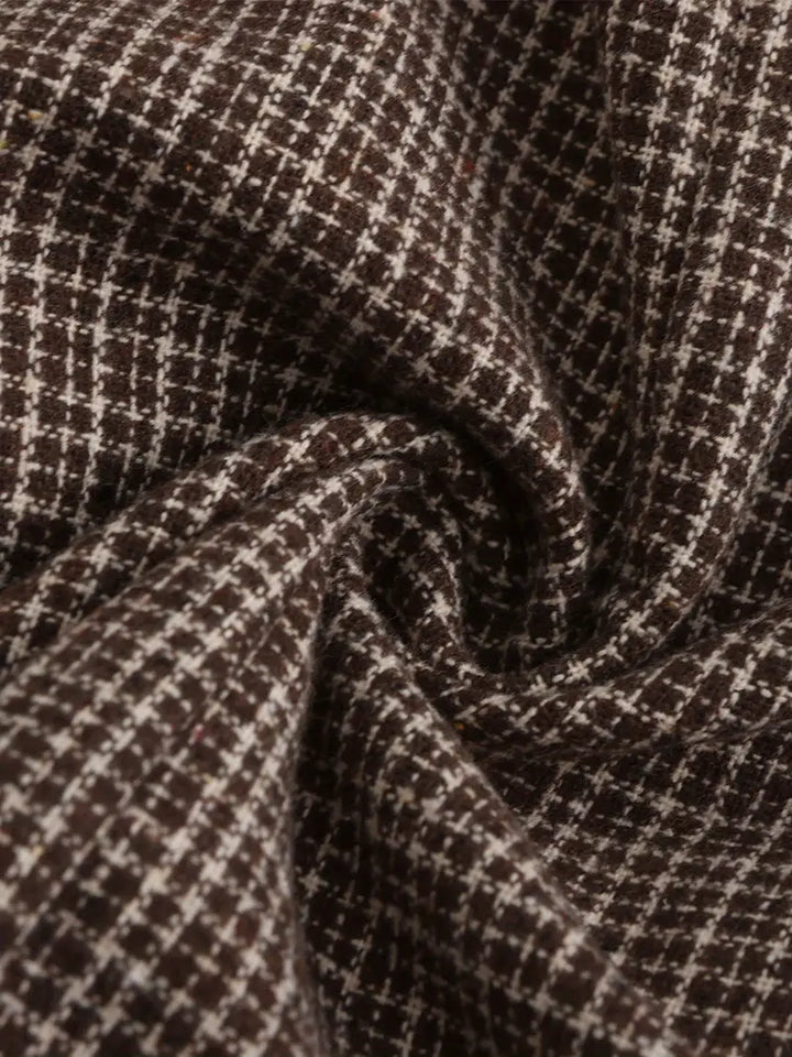Slim fit men's blazer with a classic check pattern and double-breasted design, a versatile formal wear essential.