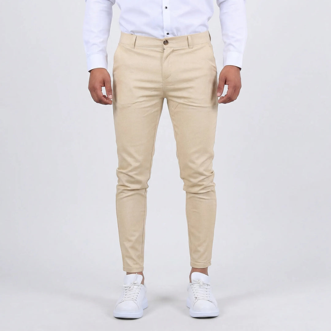 Stylish men's tapered chino pants with a comfortable slim fit for everyday fashion.