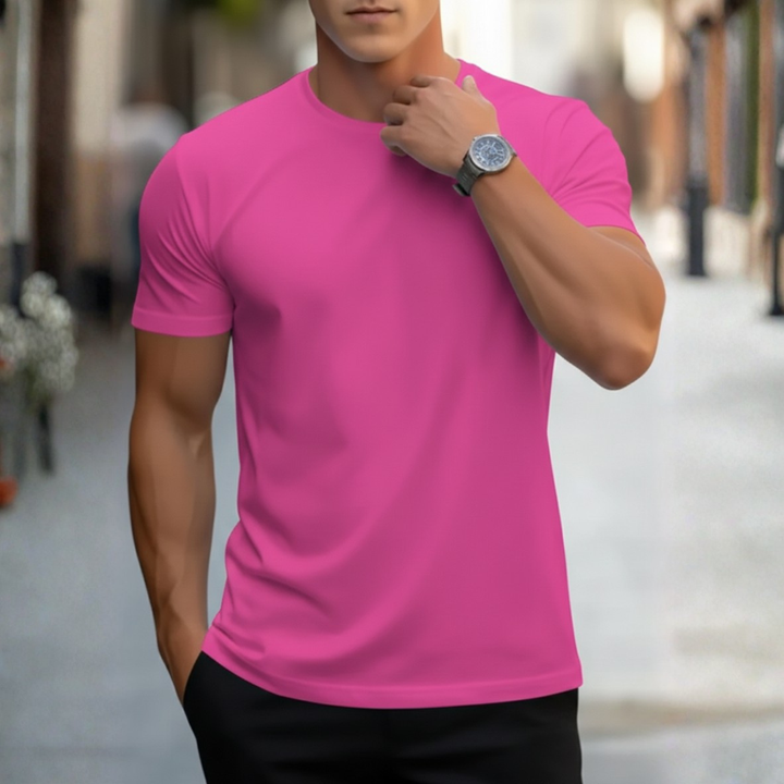 Front view of a men's slim fit crew neck short sleeve t-shirt, great for casual wear.