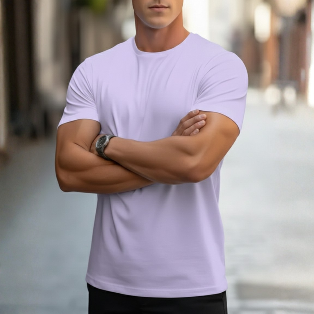 Men's versatile crew neck t-shirt, slim fit short sleeve, perfect for any casual occasion.